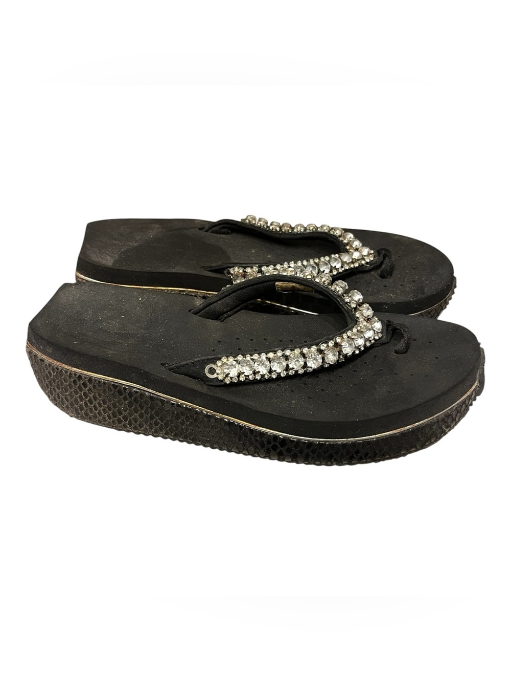 Volatile Black Rhinestone Wedge Sandals - Picture 4 of 5